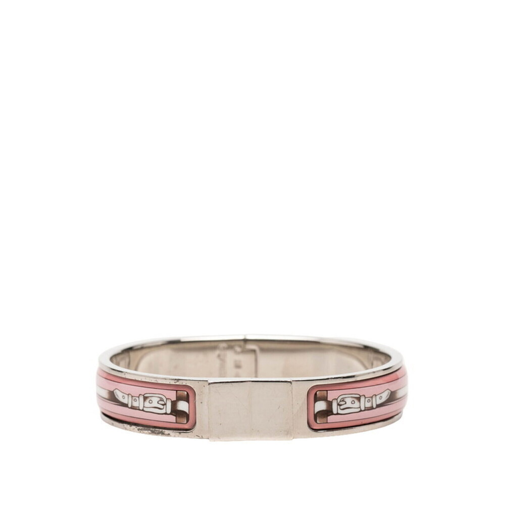 Hermes Clic Clac PM Bracelet Bangle Silver Pink Metal Enamel Women's HERMES